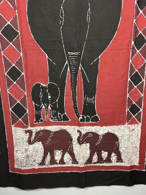 African Batik Fabric Wall Art Figural Elephants Cloth 60” Long X 37” Width READ gallery