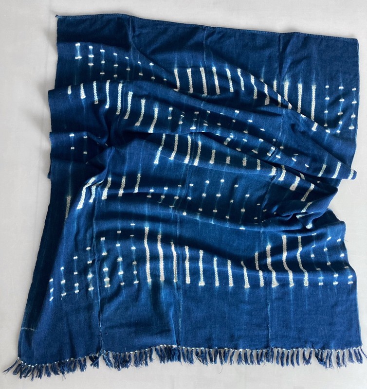 Authentic Vintage African Mudcloth Indigo Textile Boho Shibori Throw / Wrap