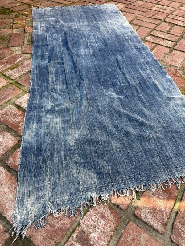 Vintage African Faded Indigo Denim Mossi Mudcloth 71”L x 31”W Textile | No. 133