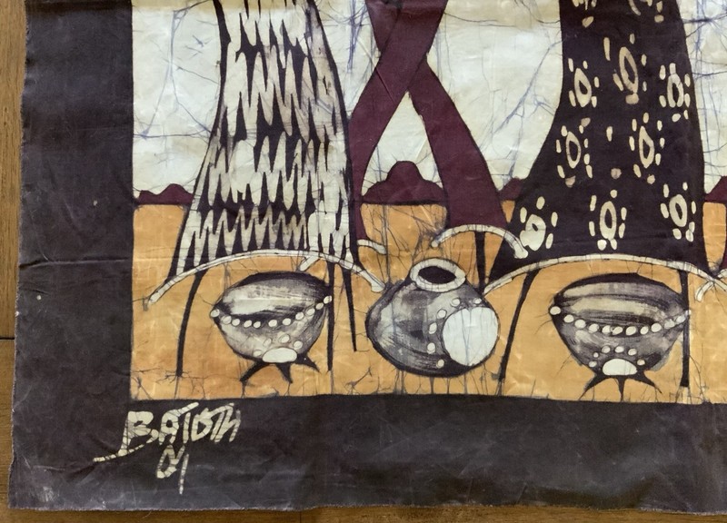 African Batik Fabric Wall Art Hand Dyed And Signed 27”x35” gallery