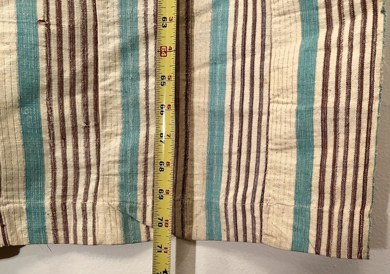 Nigerian Yoruban Aso Oke Cream Cyan Brown Silver Striped Textile 30” W x 71” H gallery