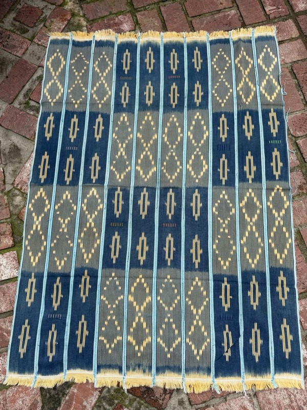 Vintage African Indigo Baule Mudcloth Blue Stripes + Gold 55”L x 40”W | No. 144 gallery