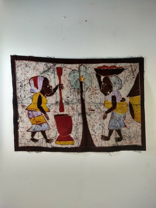 Handmade Original African Tie Dye Women at the Village fabric Wall Art gallery