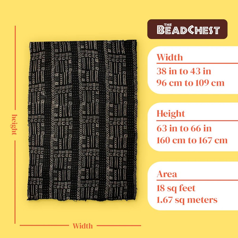 Ebony Black Bogolan Mali Mud Cloth Kolokani Design African Black and White gallery