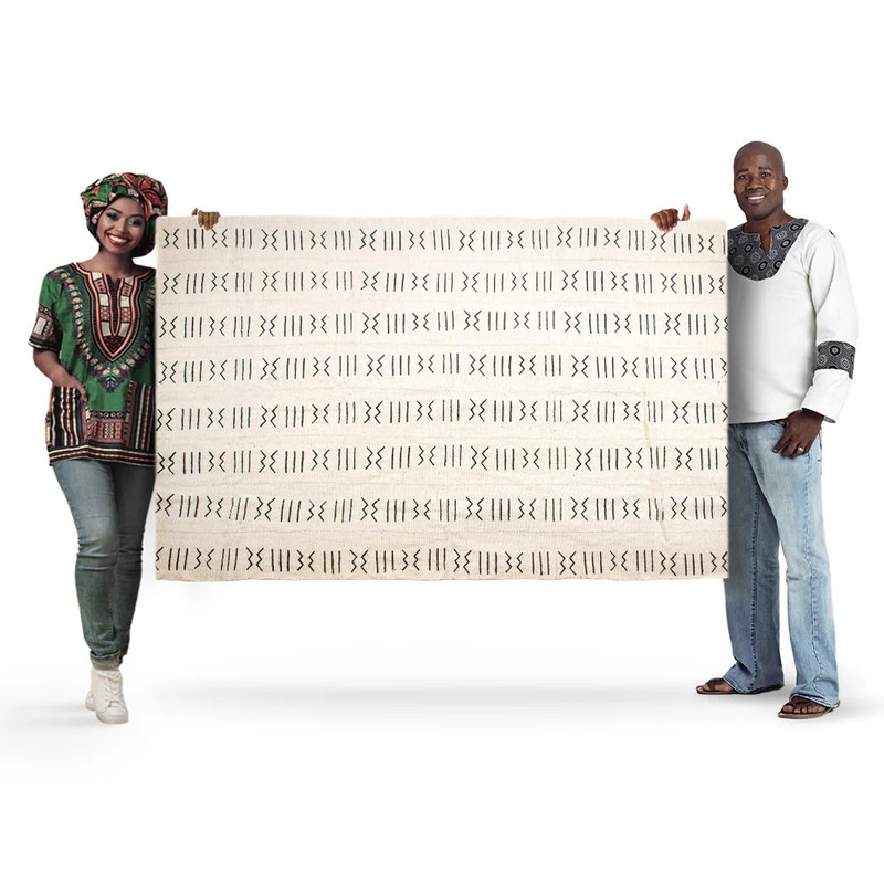 White Bogolan Mali Mud Cloth Massigui Design African Black and White Cotton gallery