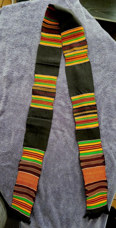 Vintage GHANA AFRICAN HANDWOVEN KENTE CLOTH 6 FT. STOLE ASHANTI IMPORT ARTISAN