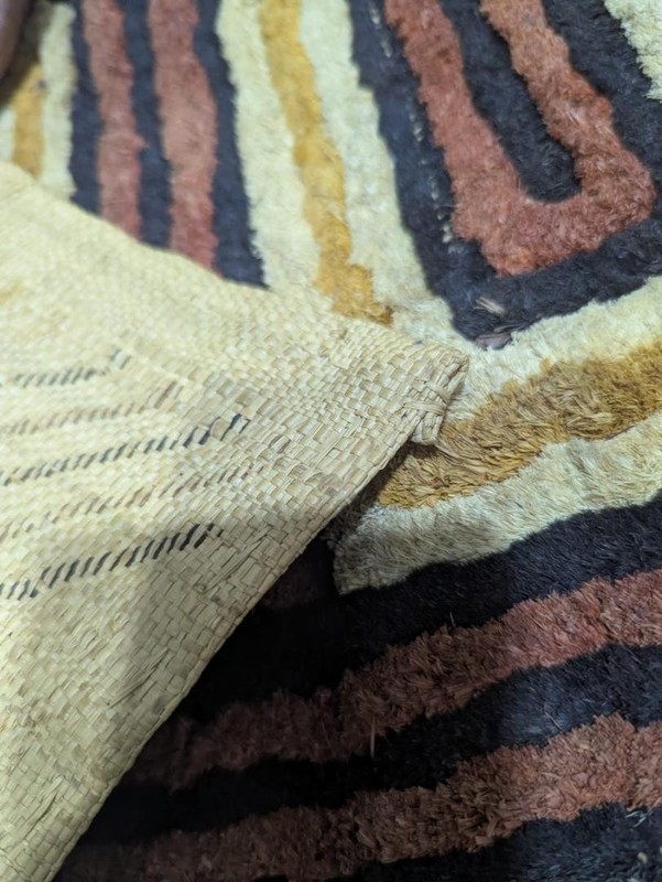Vintage African Kuba Showa Bark Cloth Handstitched Raffia Textile 24x27 inches gallery
