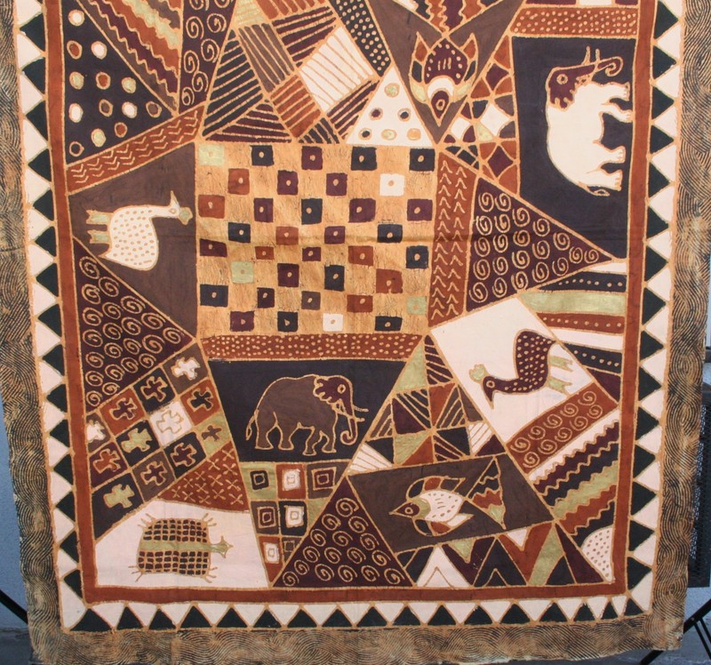 Zimbabwe Batik Handmade Tapestry Folk Art African Elephant Sadza 61X78 VTG gallery