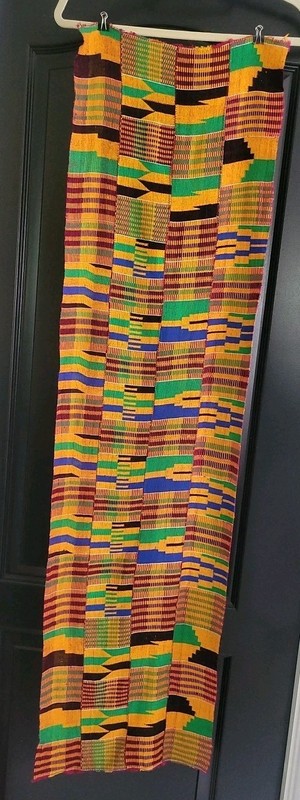 Vintage African Hand Woven Ashanti Kente Cloth Ghana Textile 15"x53"