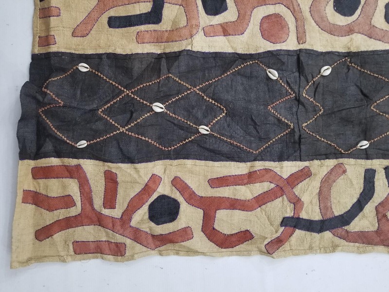 Antique Traditional Handwoven African Kuba Cloth Raffia Textile Runner 173x21 in gallery