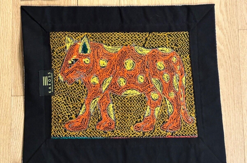 Kaross South African Art Leopard Embroidered Placemat Safari Tapestry NEW gallery