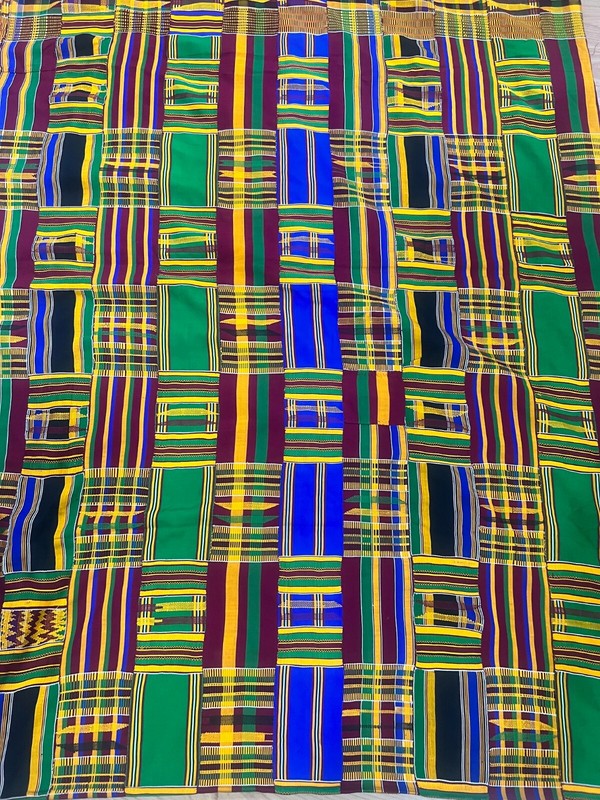 Vintage large African kente Ashanti hand woven cloth 120' X 80" African Art Deco gallery