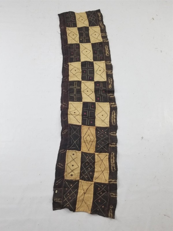 Antique Traditional Handwoven African Kuba Cloth Raffia Textile Panel 61×14 in