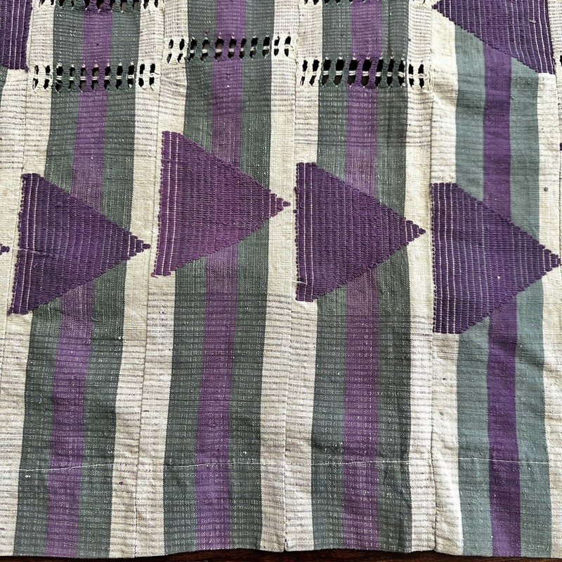 Nigerian Sanyan Aso Oke Hand Woven Fabric Purple Green Stripes 58" x 77" Vintage gallery