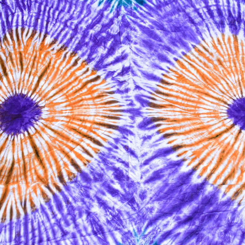 Orange, Purple and Green Yoruba Tie-Dyed Textile Nigeria 87x76 inch