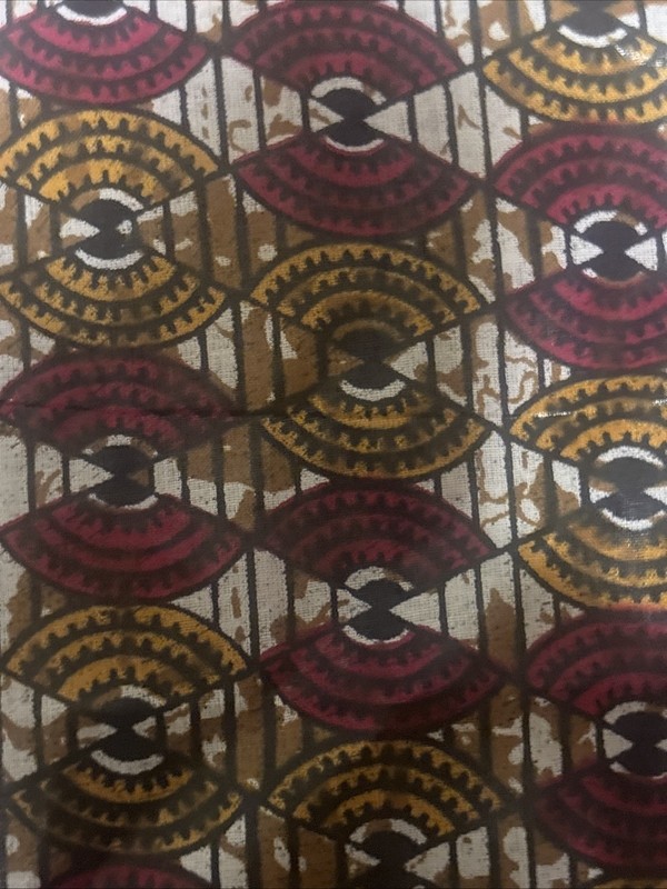 Vtg African Wax Print Fabric Geometric Abstract Fan Motif Ethic Tribal 44”x216” gallery