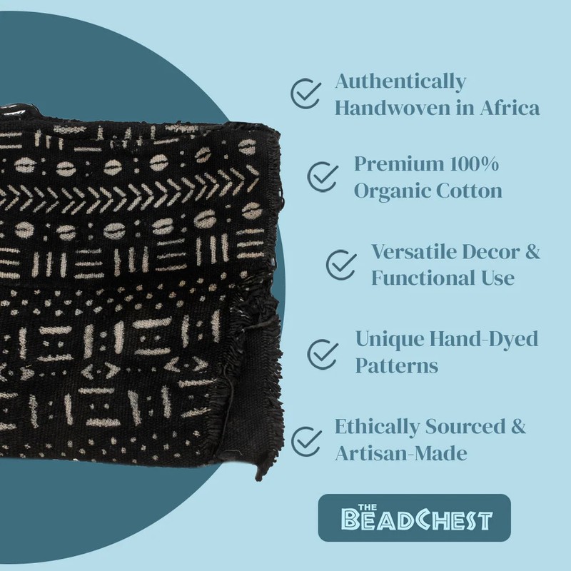Ebony Black Bogolan Mali Mud Cloth Somankidi Design African Black and White gallery