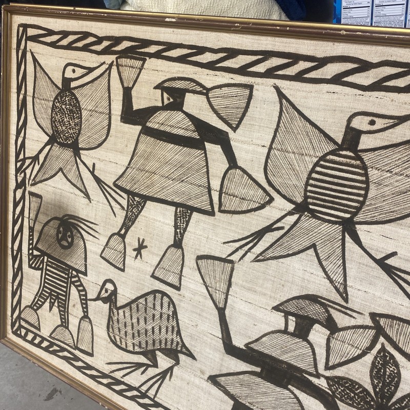 Vintage Framed African Korhogo Mud Cloth Senufo Tapestry Ivory Coast 42” X 67” gallery