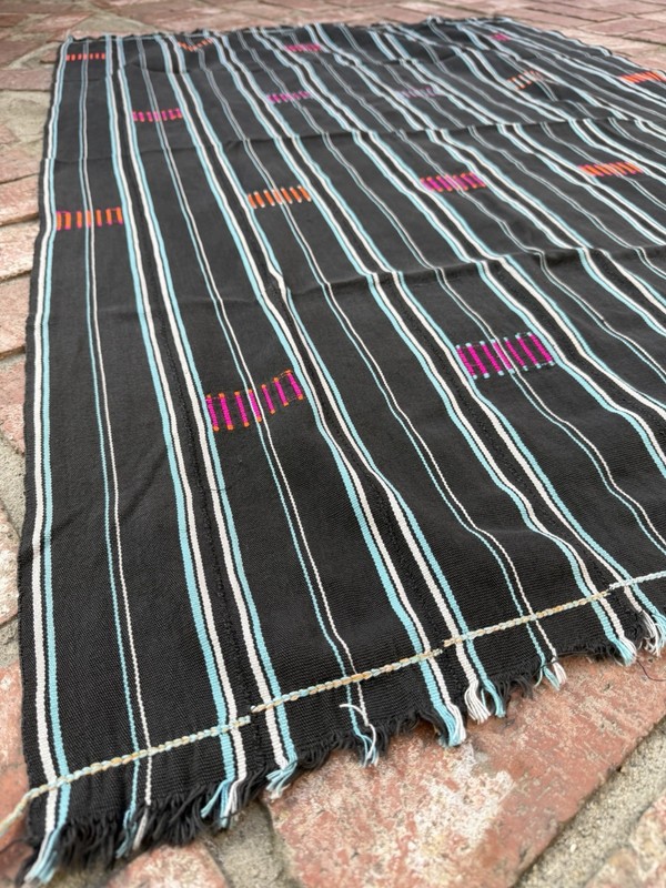 Vintage African Black Baule With Blue Stripes Mudcloth 54”L x 38”W | No. 91 gallery