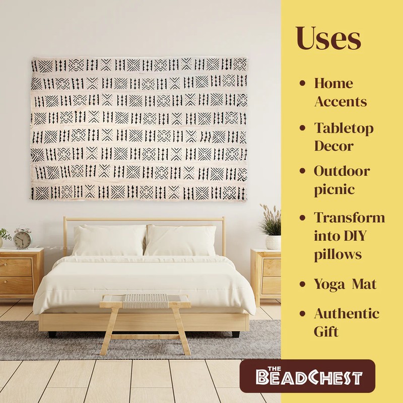 White Bogolan Mali Mud Cloth Target Design African Black and White Cotton gallery