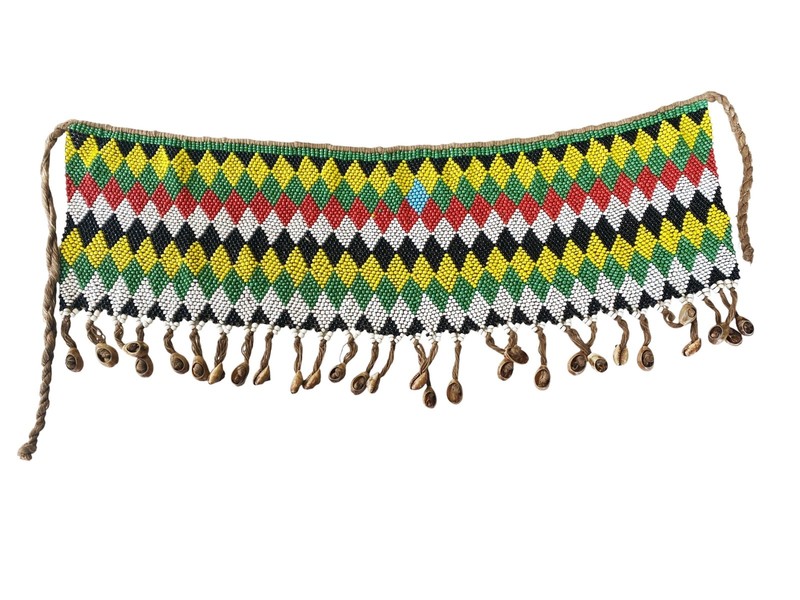 #1464 Ceremonial Skirt Kirdi Beaded Cache Sex Pikuran Cameroon 19" w gallery