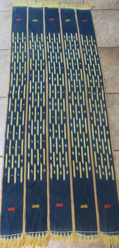 Vintage African,Baule Indigo Dyed Ikat, Strip Woven Scarf/58”x 23″ 