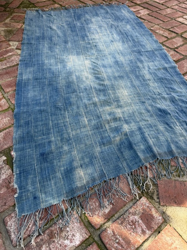 Vintage African Faded Indigo Denim Mossi Mudcloth 67”L x 39”W Textile | No. 136
