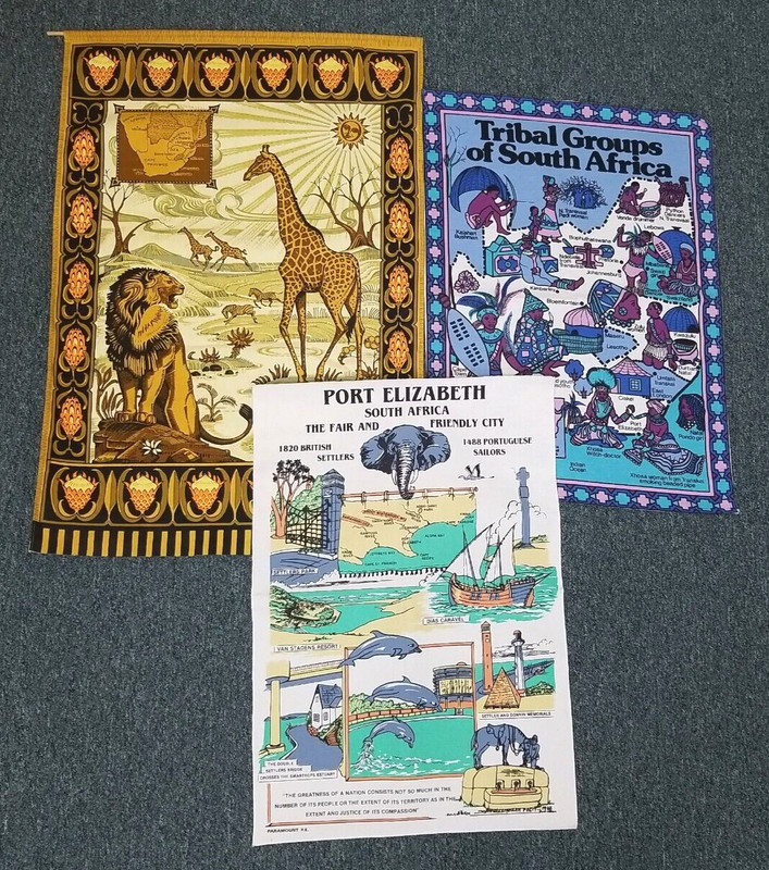 3 South African Tribal Groups Wildlife Port Elizabeth Cotton Art Wall Hanging