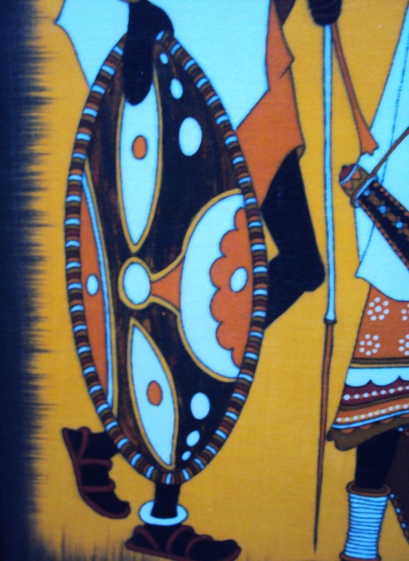 SIGNED ORIGINAL 32" VINTAGE MAASAI BATIK ART African Textile LARGE RICH COLOR!! gallery