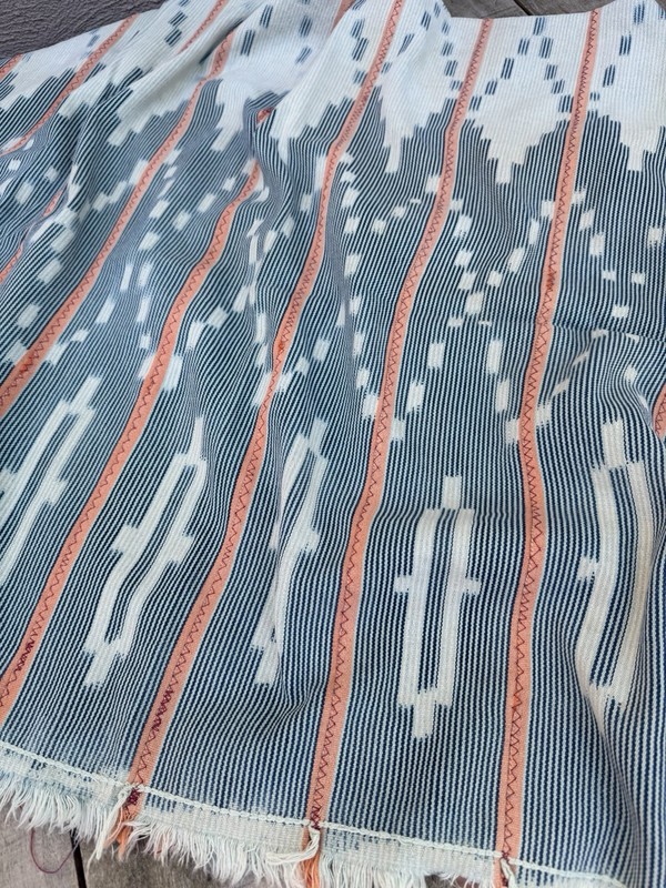 Vintage African Faded Indigo Baule Mudcloth + Peach 56”L x 41”W Textile | No.158