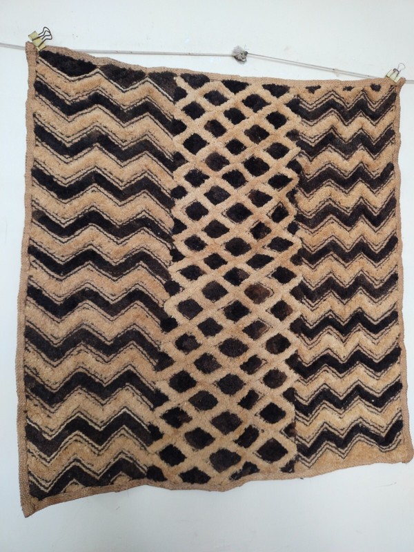 Vintage fantastic African kuba clothes Congo raffia hand woven panel item807