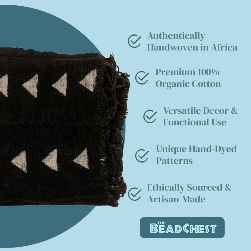Ebony Black Bogolan Mali Mud Cloth Arrow Design African Black and White Cotton gallery