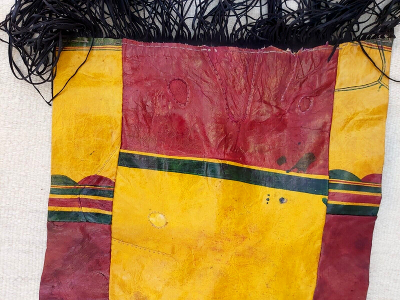 Vintage Tuareg Camel Fringed Leather Saddle,Tent Cushion Painted Cushion Mali gallery