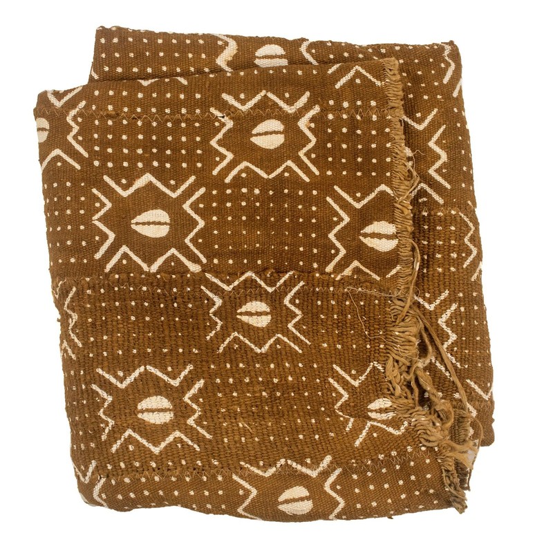 Caramel Brown Bogolan Mali Mud Cloth Dotted Cowrie Design African Cotton