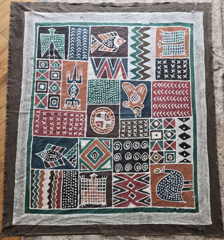 Vintage African Zimbabwe Batik hanging tribal fiber art tapestry tablecloth