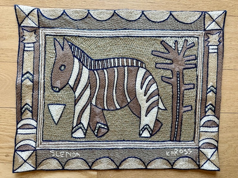 Kaross South African Art Zebra Embroidered Placemat Safari Tapestry NEW