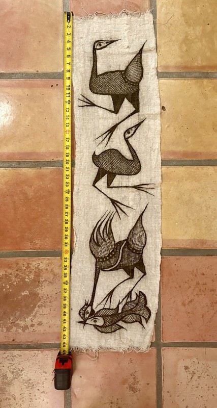 Vintage African Batik Mud Cloth African Painting Handstitched Tapestry, 45″x12″