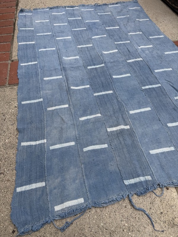 Vintage African Mudcloth Faded Indigo Textile 62” L x 41” W Throw | No. 168 gallery