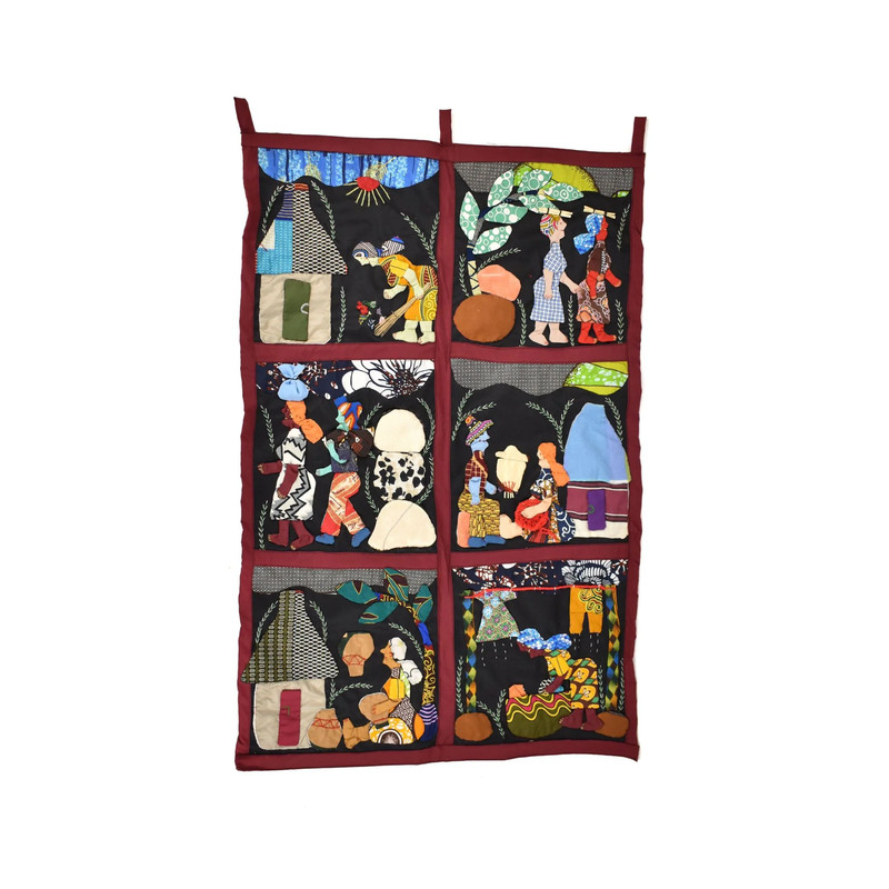 Weya 6 Panel Story Quilt Village Life Zimbabwe