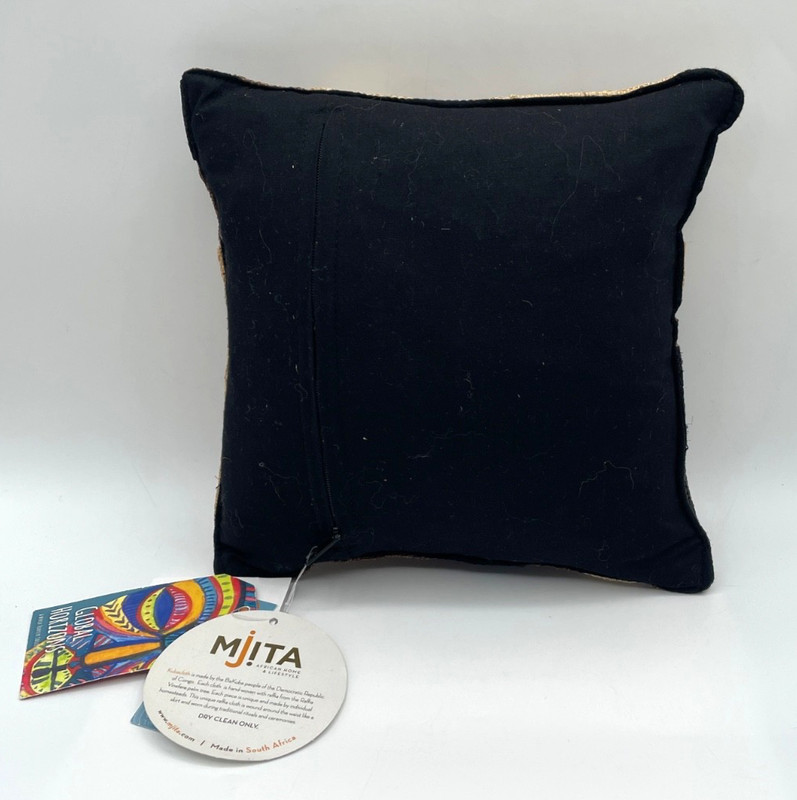 NWT Mini Kuba Cloth Raffia Accent Pillow 10x10" African Handmade Brown Black gallery