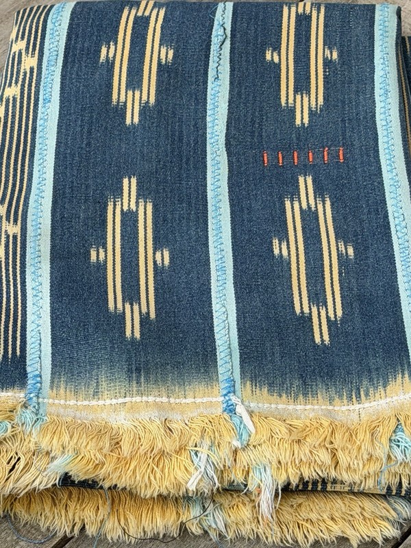 Vintage African Indigo Baule Mudcloth Blue Stripes + Gold 55”L x 40”W | No. 144 gallery
