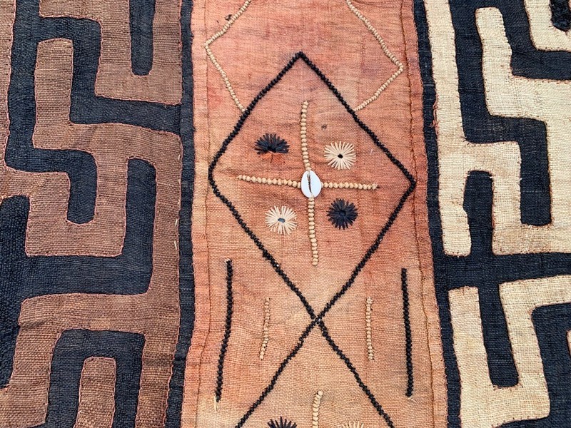 2x4 Antique African Kuba Showa Cloth Raffia Handmade Textile Natural Woven gallery