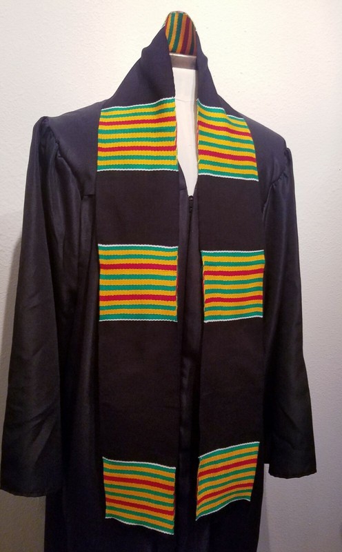 Black with Gold, Red, and Green African Kente Graduation Stole gallery