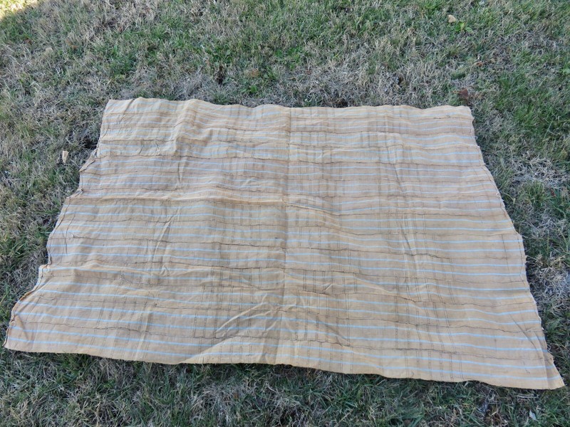 Old "Sanyan" Style "Aso-Oke" Strip-Woven Robe Nigeria Tan & Turq.Textile Yoruba gallery