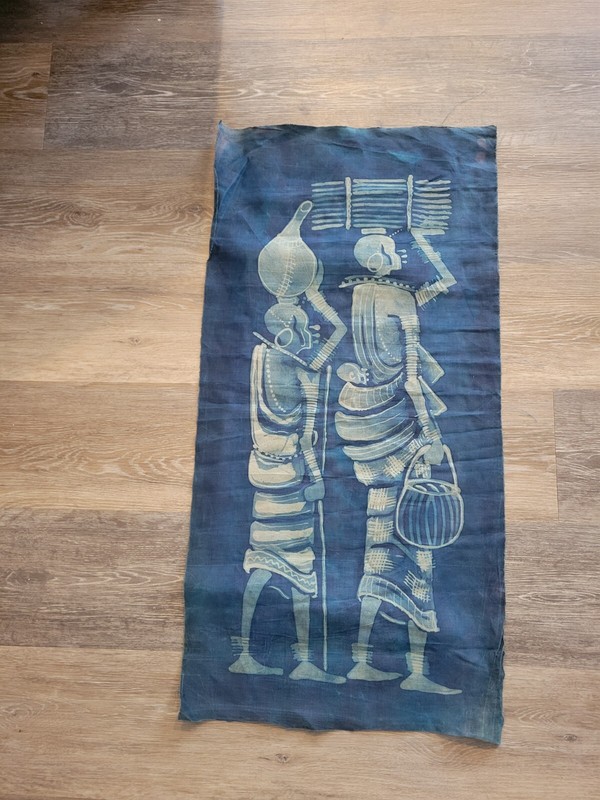 Vintage Indigo Batik Print African Aboriginal Waxed Panel Cloth Fabric