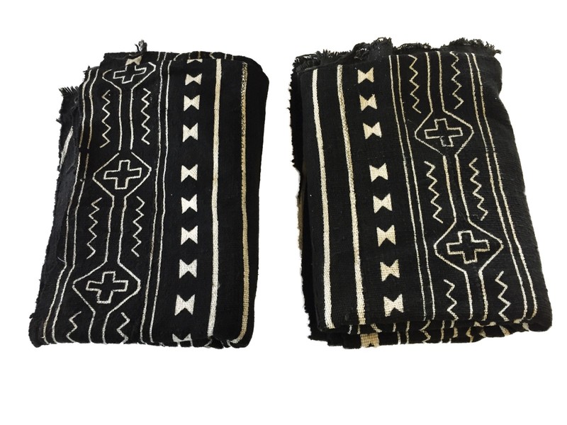 African Mali Black and White Mud Cloth Textile / PAIR 64" by 45.5" Pair gallery