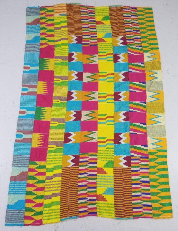 Vintage African Kente Cloth Handwoven Multicolor Ghanaian Textile 61x38in