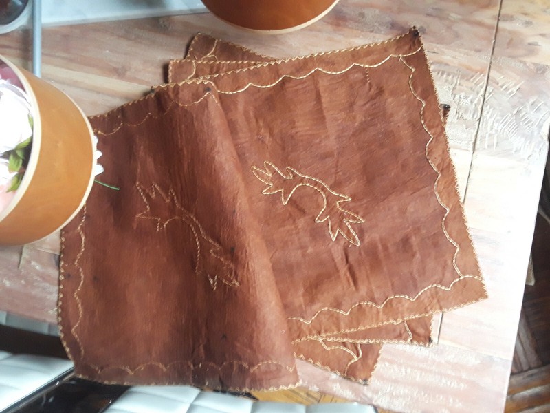 Set of 4 African bark cloth wall hangings/placemats, woven design gallery