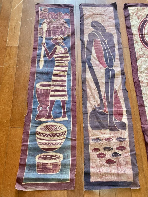 3 Pc Handmade West African Batiks Featuring Local Life 40” x 36” gallery