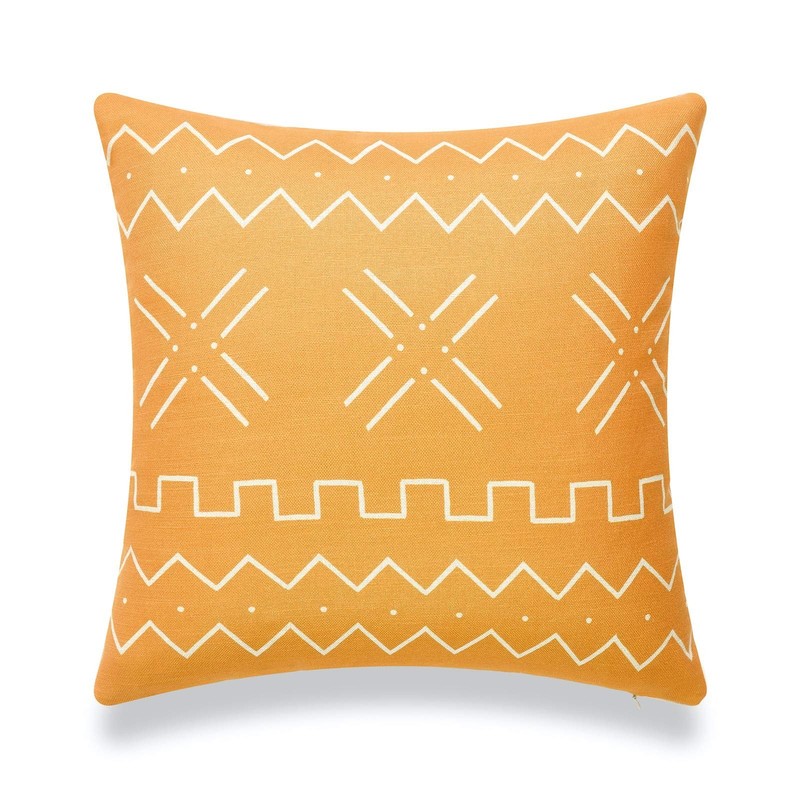 Hofdeco African Mudcloth Pillow Cover ONLY, Mustard Yellow X Stripes, 18″x18″ 1
